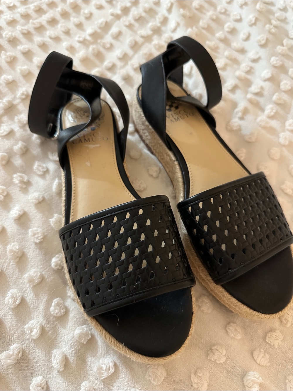 Vince Camuto Black Woven Espadrille Ankle Strap Sandals
